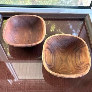 Vintage Boho Good Wood Teak Wooden Salad Bowls- set of 2